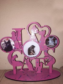 Katze mit 5 Bildern MDF Holz 6mm Grösse H 19 cm x B 36 cm
